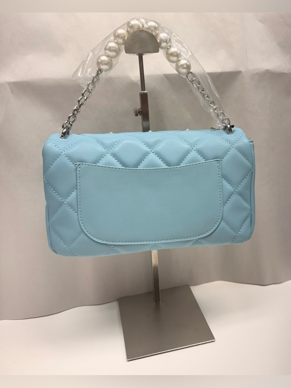 Badgley Mischka Quilted Pearl-Embellished Shoulder Bag - Light Blue. NWT - Picture 2 of 6